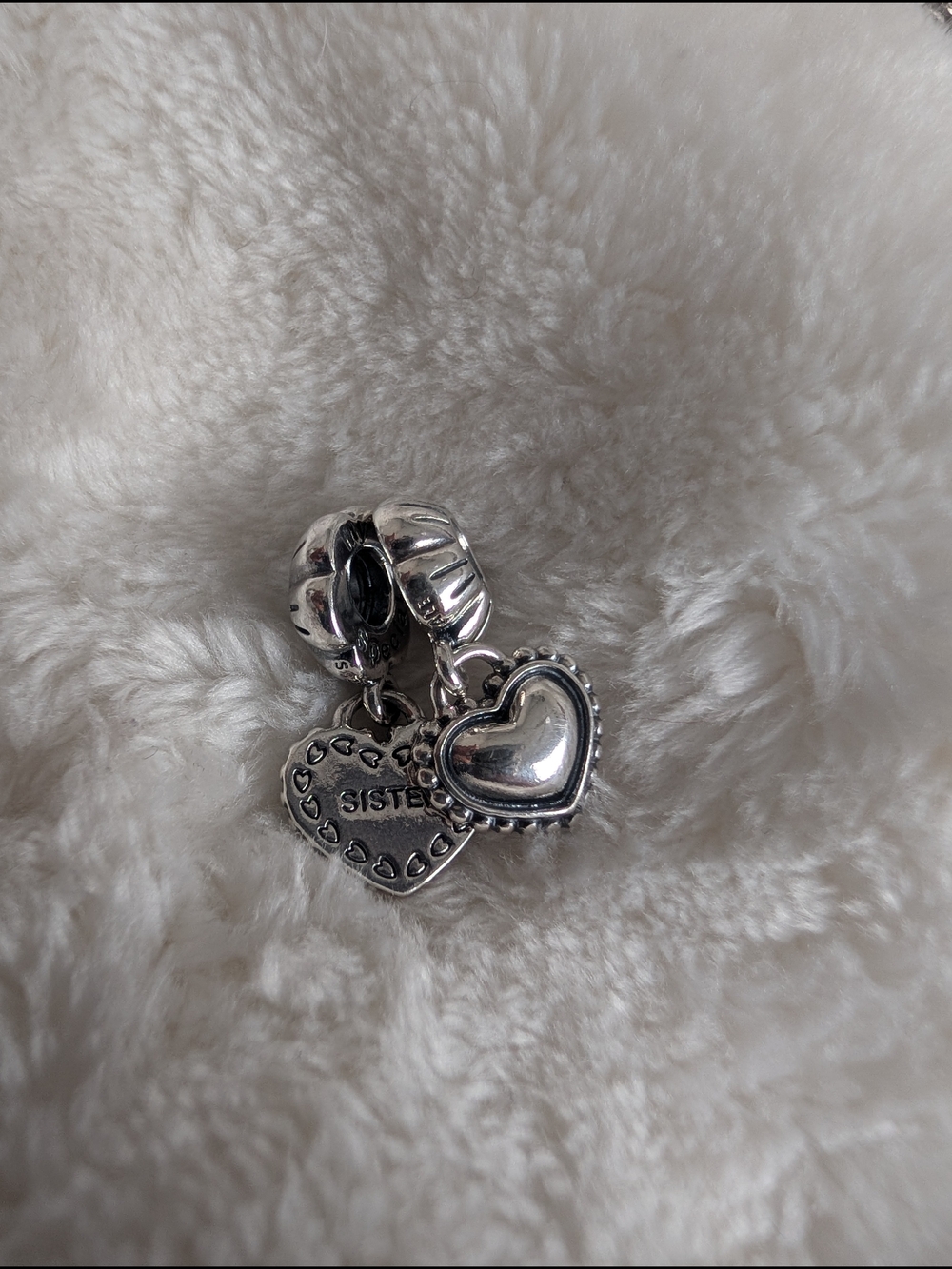 Authentic Pandora Special Sister Heart Dangle Charm Sterling Silver S925 ALE